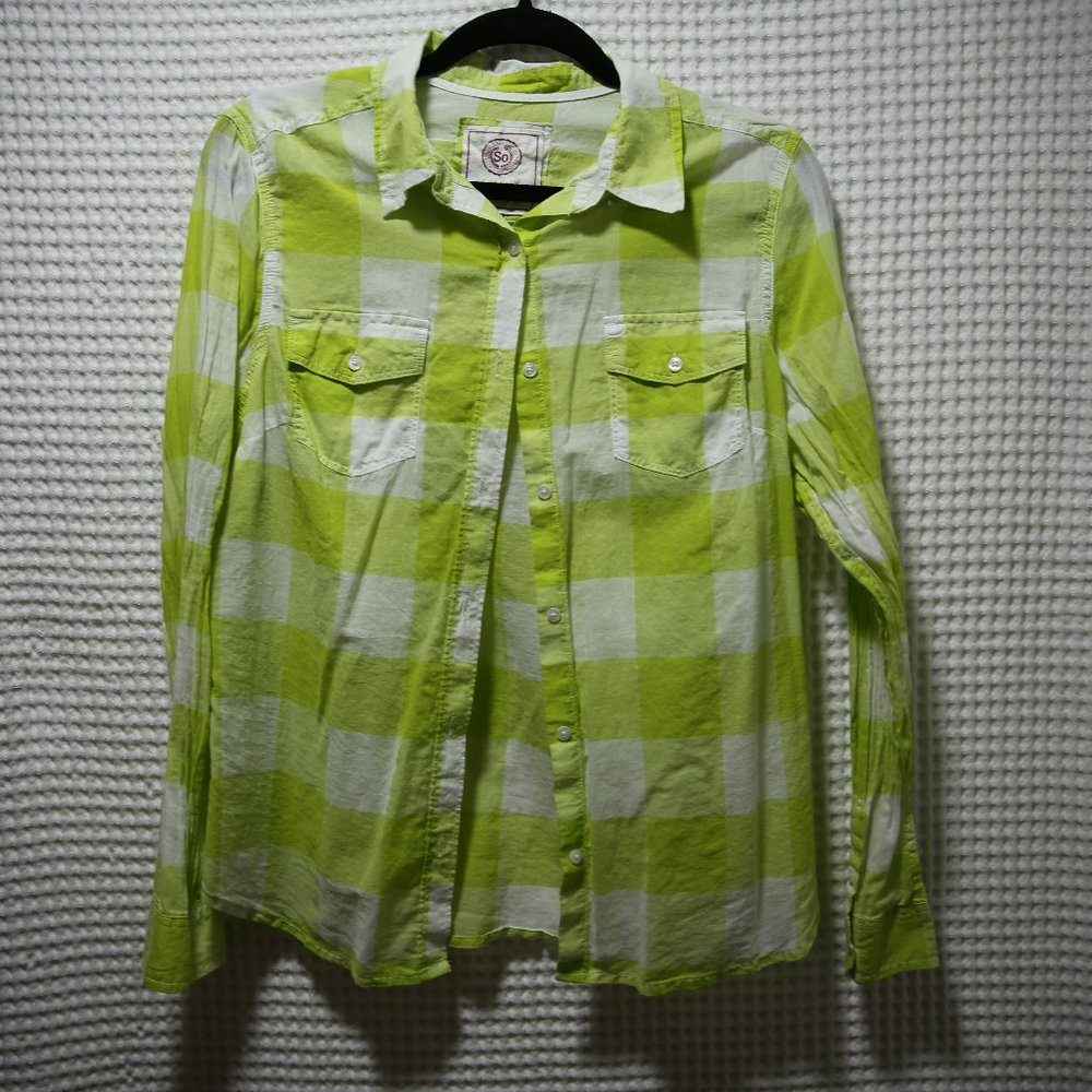 Lime Green Checkered Blouse Button Down